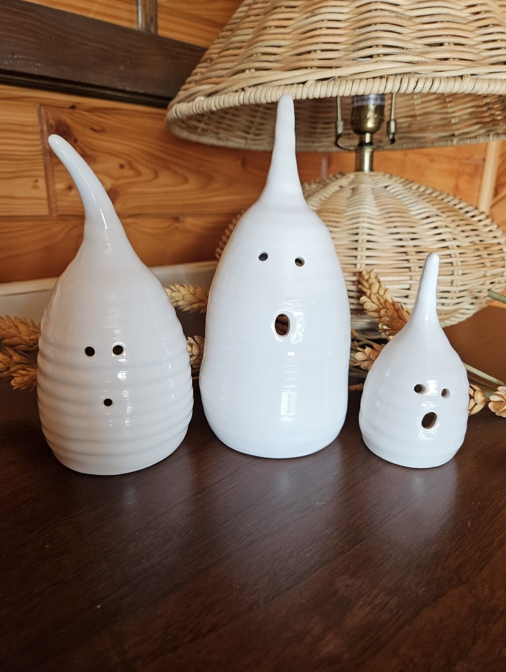 Mollie Jenkins White Ceramic Ghost Figurine Set Of 3 - Picture 3 of 6